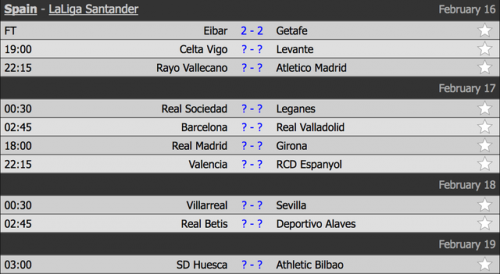 Lịch thi đấu vòng 24 La Liga